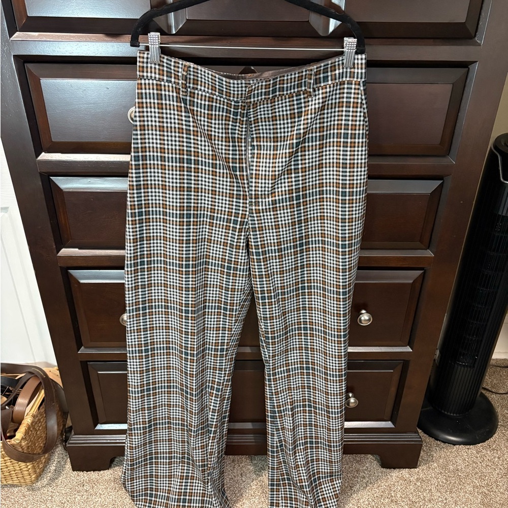 Free People Plaid Boot Cut Pants in Brown, White & Black